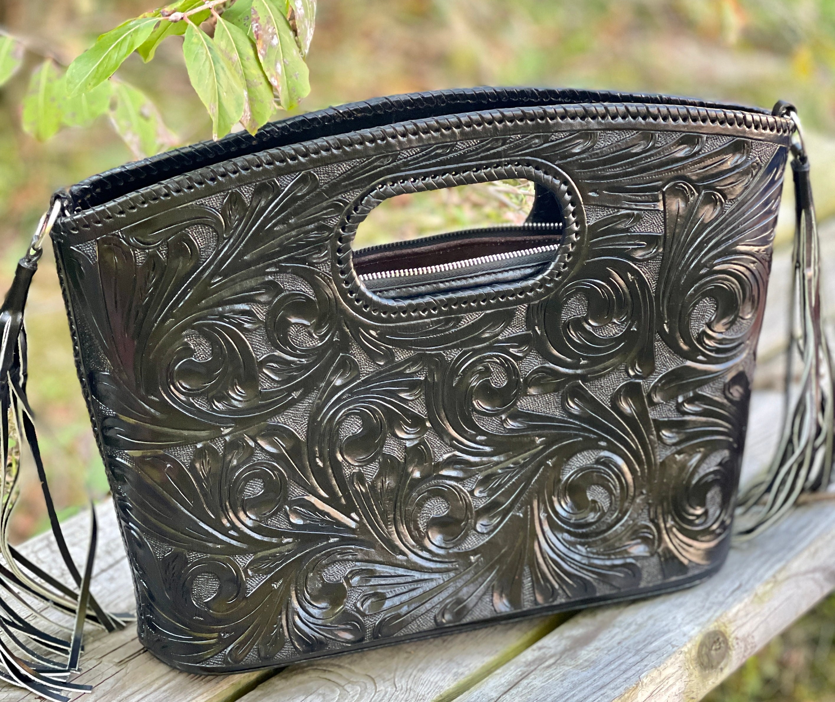 Hand-tooled Leather Large Tote & Crossbody 