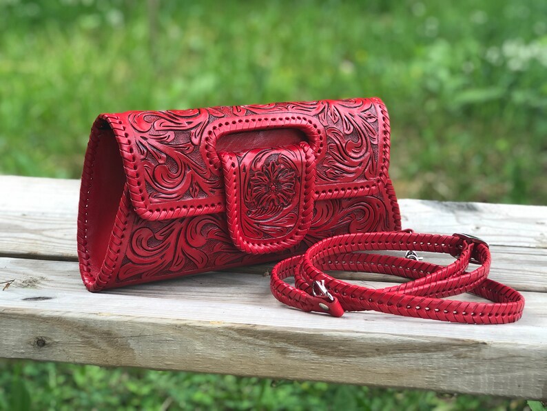 hand tooled leather crossbody bag
