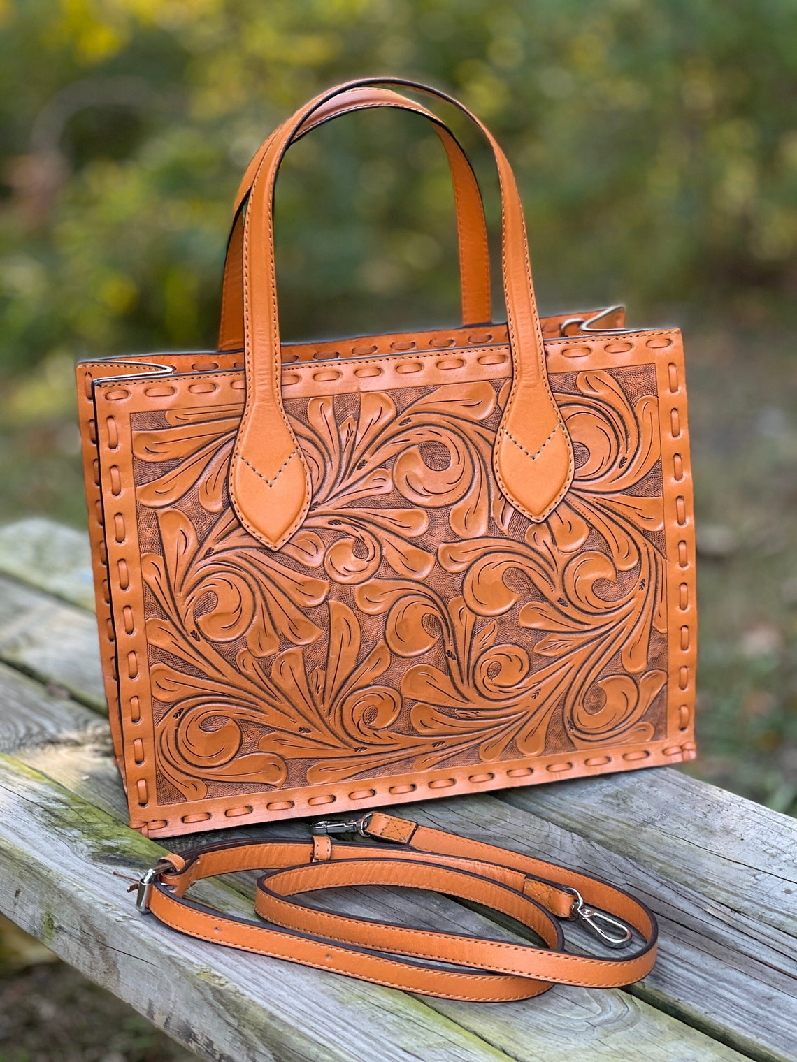 Handtooled Leather Tote & Crossbody Bag conchita Etsy