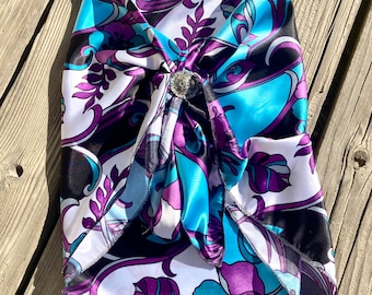Silky Soft Wild Rag - Purple Teal Turquoise Floral Cowgirl Scarf - Western Accessories