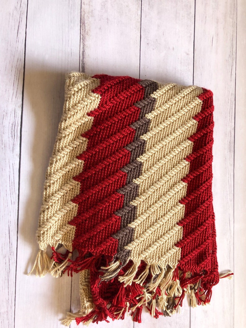 Apache Tear Afghan. Red and Brown Blanket. Crocheted Throw. Wedding Gift. Bridal Shower Gift. Gift For Mom. Rustic Home Decor. image 1