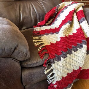 Apache Tear Afghan. Red and Brown Blanket. Crocheted Throw. Wedding Gift. Bridal Shower Gift. Gift For Mom. Rustic Home Decor. image 2