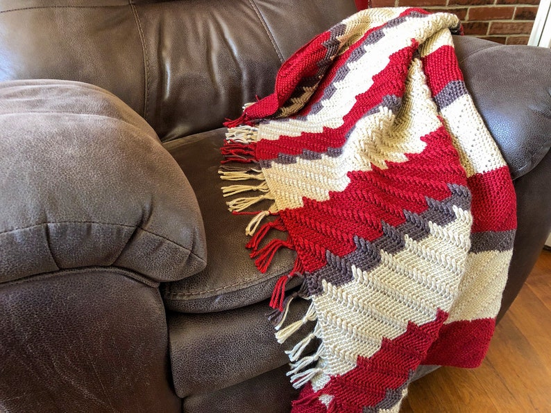 Apache Tear Afghan. Red and Brown Blanket. Crocheted Throw. Wedding Gift. Bridal Shower Gift. Gift For Mom. Rustic Home Decor. image 2