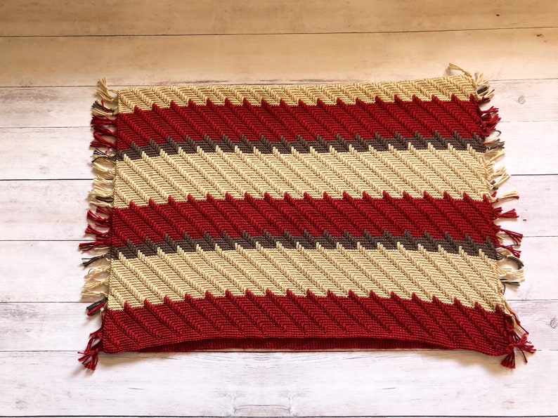 Apache Tear Afghan. Red and Brown Blanket. Crocheted Throw. Wedding Gift. Bridal Shower Gift. Gift For Mom. Rustic Home Decor. image 3