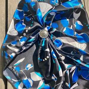 Silky Soft Wild Rag - Royal Blue and Black Floral Cowgirl Scarf - Western Accessories