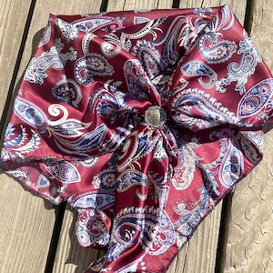 Paisley Silk Wild Rag - Red Silk Charmeuse Scarf - Silky Western Bandana