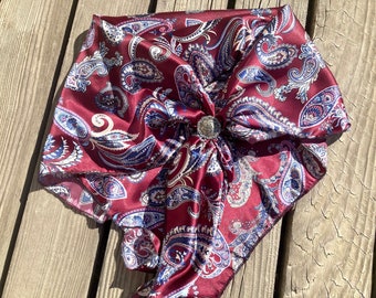 Paisley Silk Wild Rag - Red Silk Charmeuse Scarf - Silky Western Bandana