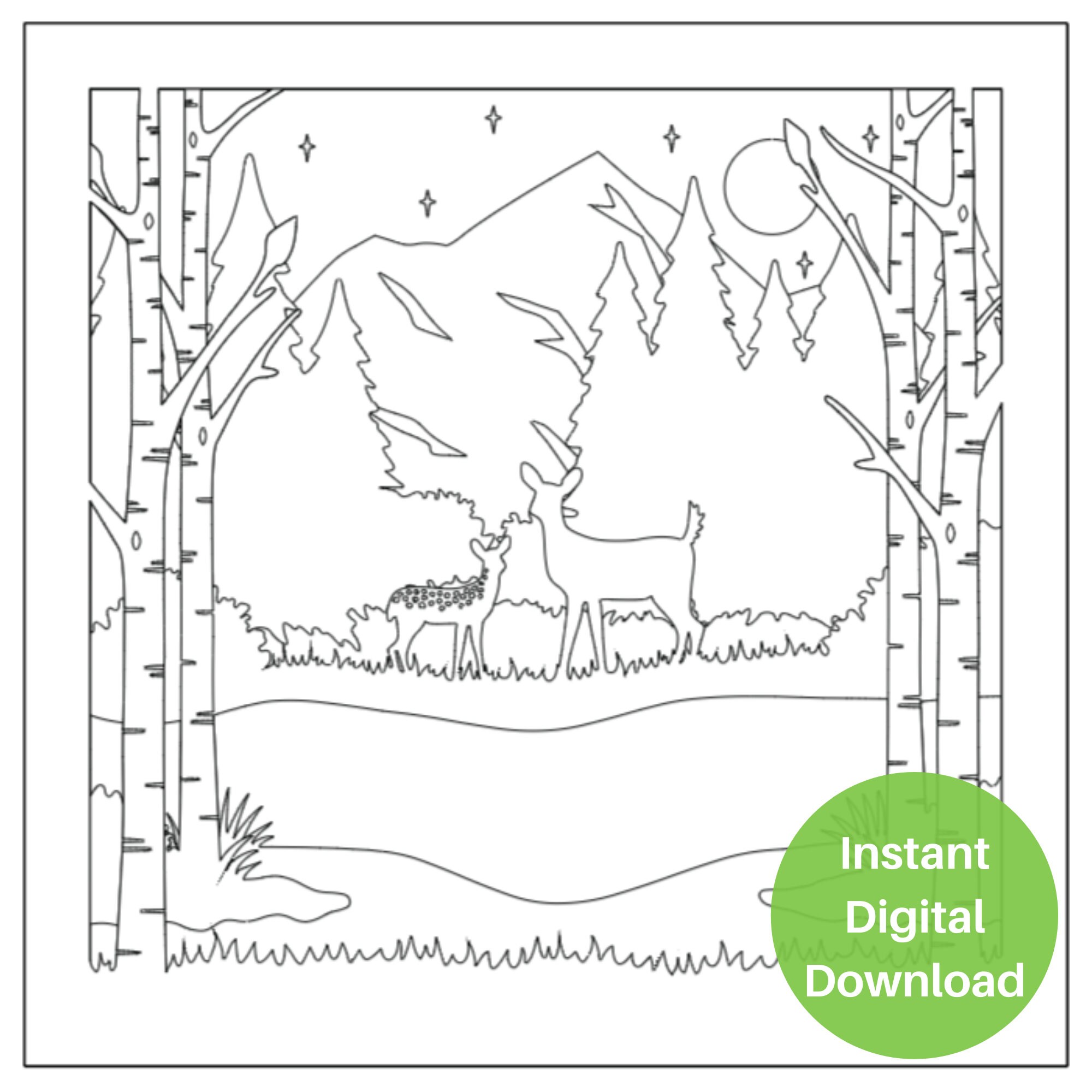 Deer Paper Cut 3D Light Box Template, Deer in Woods Shadowbox SVG, 3D ...