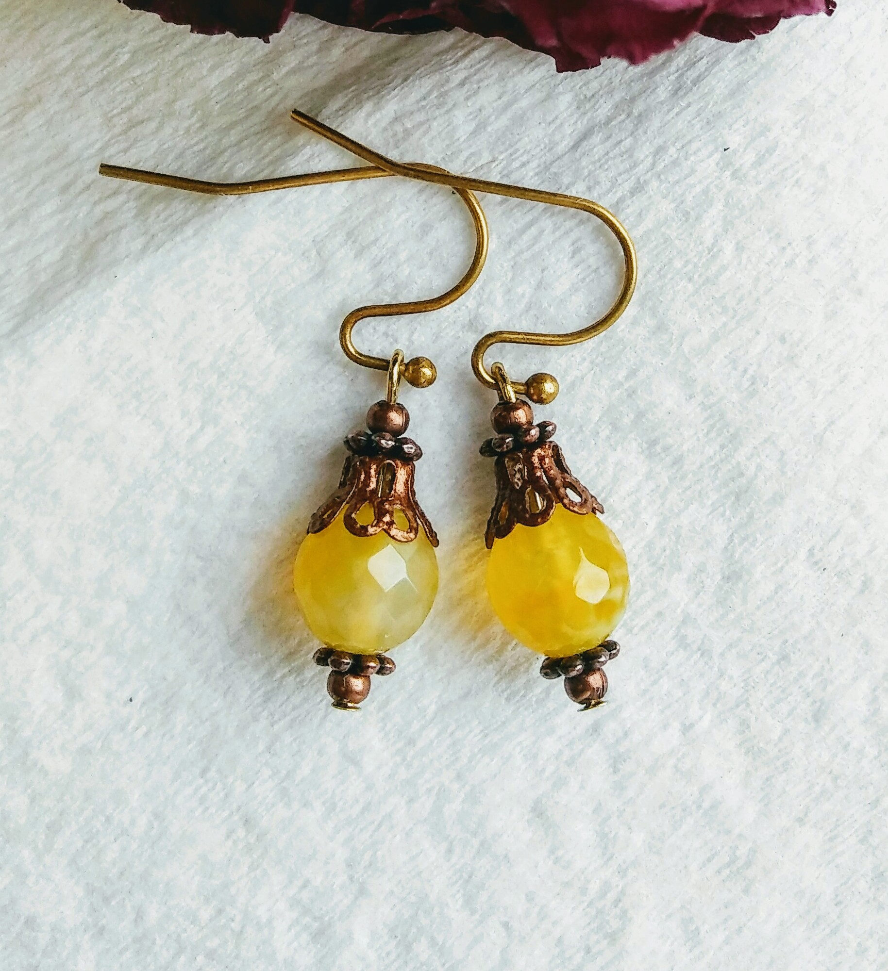 Pendientes de ágata yellow Faceted Dragon Veins | Etsy