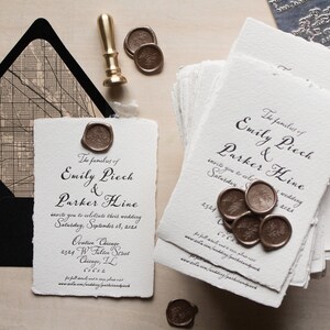 Letterpress wedding invitations cotton paper deckled edge handmade cotton paper
