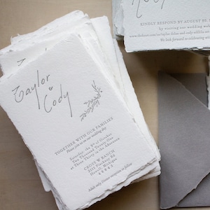 Letterpress wedding invitations cotton paper deckled edge handmade cotton paper
