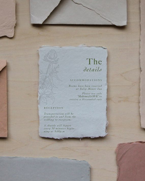 Custom Letterpress Details Enclosure Card Wedding Details Card Etsy