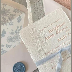 Letterpress wedding invitations cotton paper deckled edge handmade cotton paper