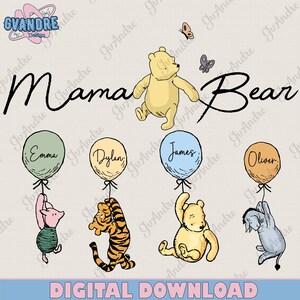 Custom Mama Bear Est.2024 Png, Mama With Kid Name on Sleeve Png, Retro Mama Bear Png, Happy Mother's Day Png, Gift For Mom, Digital File