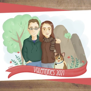 Family Portrait with background, Couple illustration, Wedding gift, Custom couple portrait, Couple portrait, Personalized portrait, Portrait