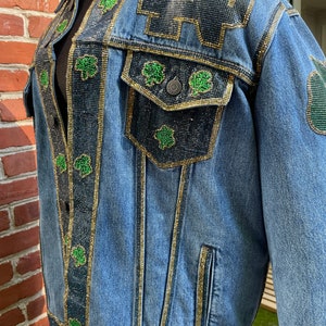 Notre Dame Rhinestone Crystal Denim Trucker Jacket