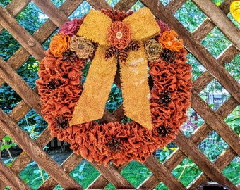 Burlap Fall Wreath - Harvest Rust - Lighted