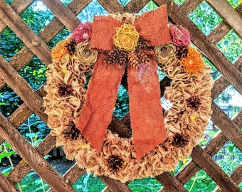 Burlap Fall Wreath - Natural - Lighted