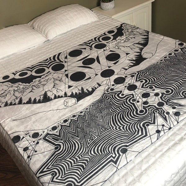 Blanket ' Perception ' Fleece Throw Blanket Trippy Geometric Festival Ultra Soft