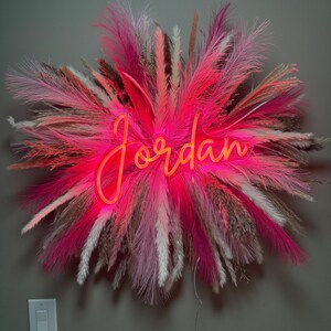 Custom Neon Sign with Pampas Grass Backdrop - Salon Decor, Boho Wall Hanging, Dorm Room Wall Hanging image 5