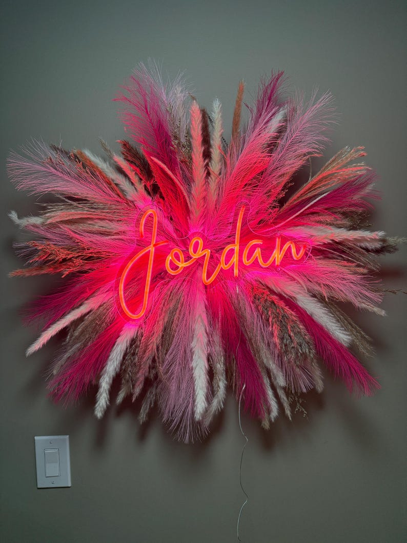Custom Neon Sign with Pampas Grass Backdrop - Salon Decor, Boho Wall Hanging, Dorm Room Wall Hanging image 5