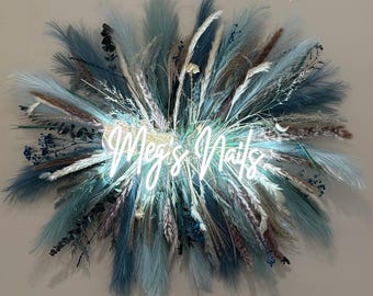 Custom Neon Sign with Pampas Grass Backdrop - Salon Decor, Boho Wall Hanging