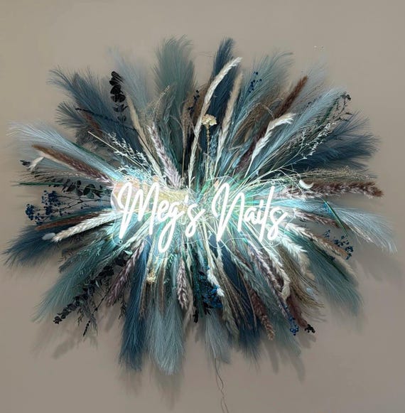 Custom Neon Sign with Pampas Grass Backdrop - Salon Decor, Boho Wall Hanging