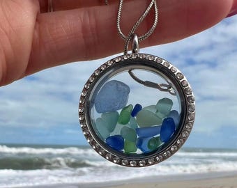 Bling Seaglass Pendant Necklace: Florida East Coast Jewelry