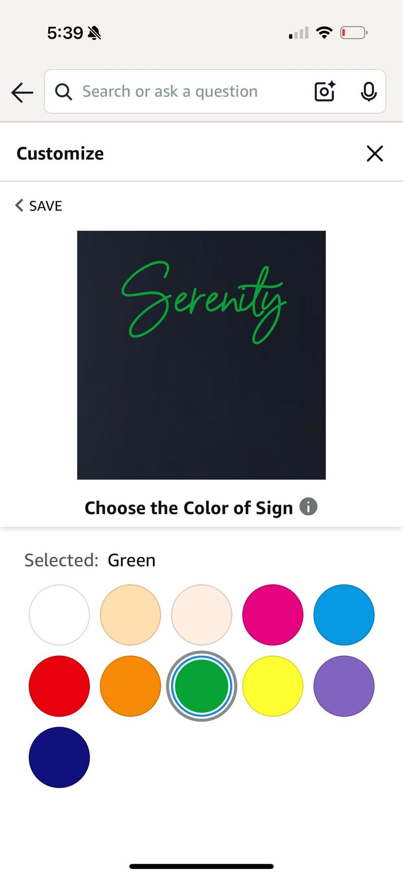 May include: A phone screen showing a customisation interface. The word "Serenity" is written in green cursive on a dark background. Below, colour options are displayed, with green highlighted as the selection.