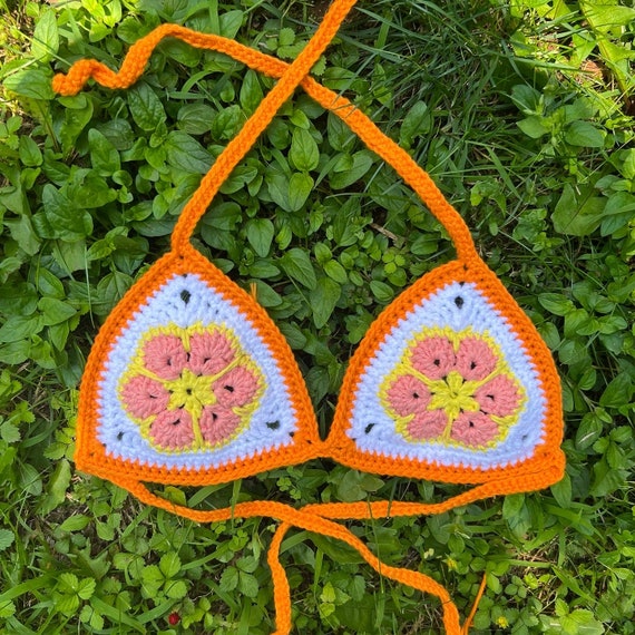 African Flower Crochet Bikini Top | Neon Triangle Bralette - Etsy