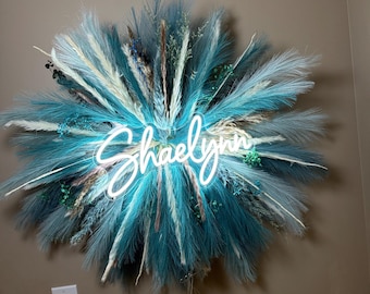 Custom Neon Sign with Pampas Grass Backdrop - Salon Decor, Boho Wall Hanging, Dorm Room Wall Hanging