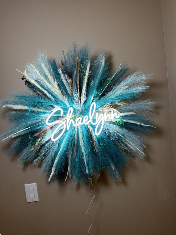 Custom Neon Sign with Pampas Grass Backdrop - Salon Decor, Boho Wall Hanging, Dorm Room Wall Hanging