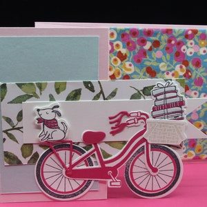 Carte de vélo en tissu Liberty | Carte d’anniversaire rose |célébration| carte hipster| urbain| vélo rétro| Wiltshire| Londres| Article fait main