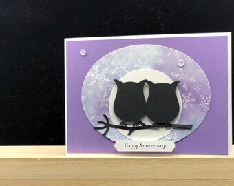 Mauve owls handmade card| Happy anniversary |cue card| night owl |same sex | gay| lesbian| handmade item