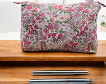 Handmade Liberty Print Zipper Pouch: Floral Toiletry Bag