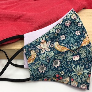 Máscara facial de tecido William Morris | Liberty of London | reversível | sustentável | elástica ajustável | leve | mantenha-se segura | item feito à mão
