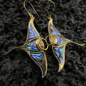 18K Gold Vermeil Manta Ray Stingray Earrings Handmade Abalone Paua Shell Sterling Silver image 1