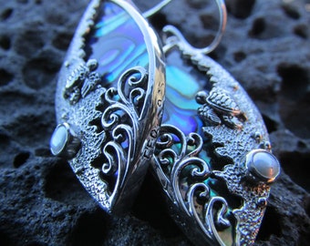 Sea Turtle Wave Earrings | Paua Abalone Shell | Sterling Silver | Ocean | Beach | Gift | Jewelry | Handmade | Unique