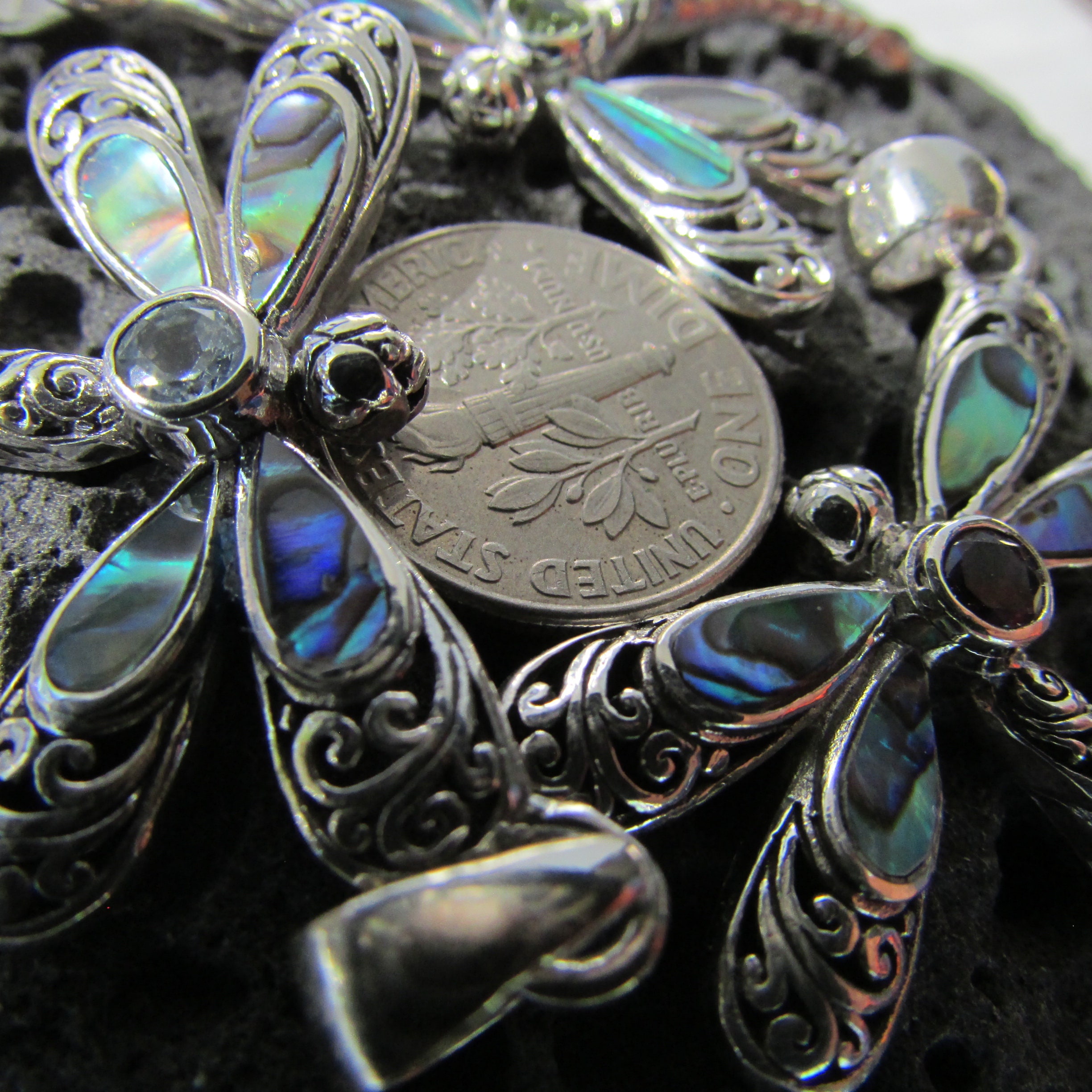 925 Sterling Silver Libellula Turchese, Madreperla, Collana con pendente in abalone Paua Shell Charm Choker unisex - Italia