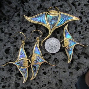 18K Gold Vermeil Manta Ray Stingray Earrings Handmade Abalone Paua Shell Sterling Silver image 8