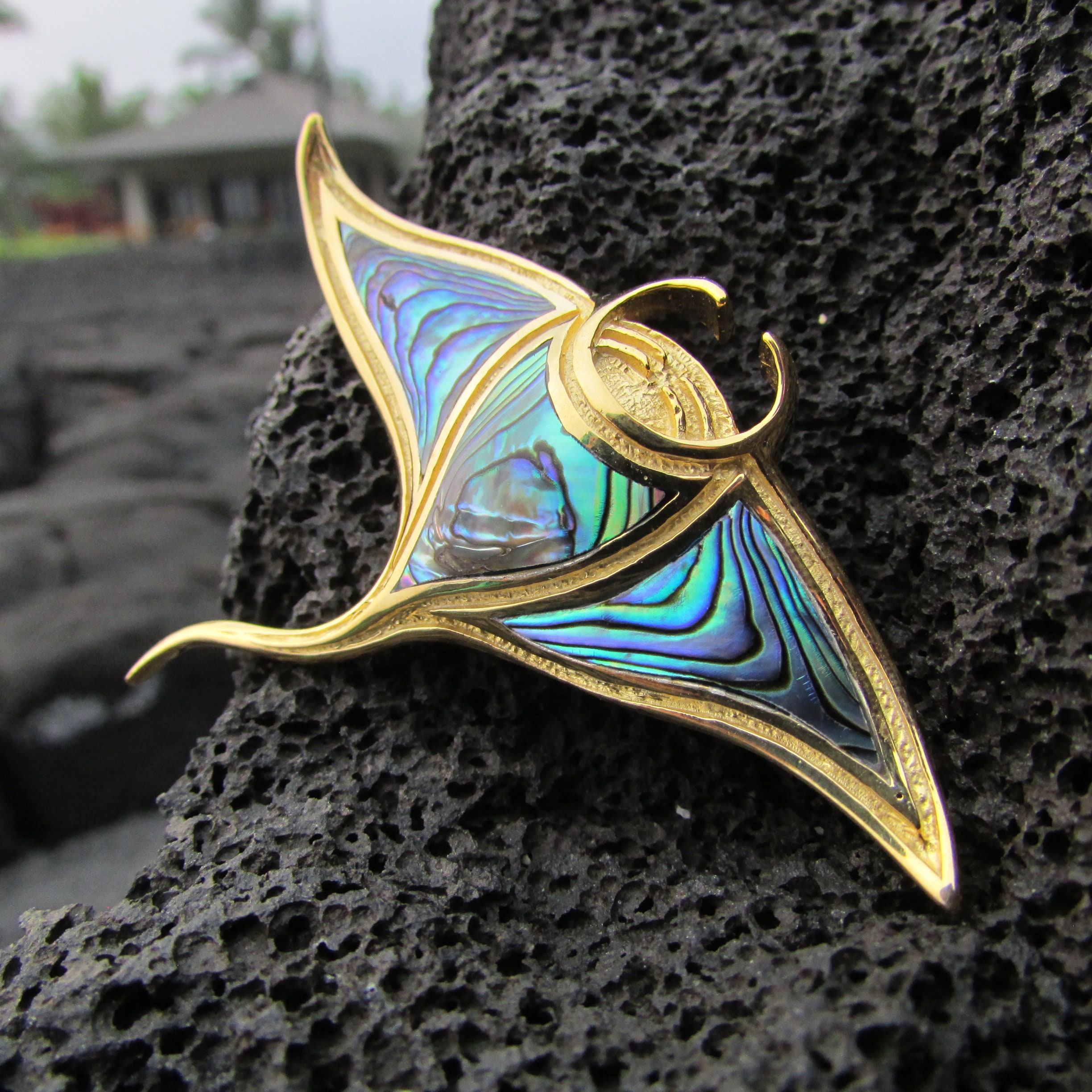 18K Gold Vermeil Manta Ray Stingray Necklace Pendant Handmade Abalone Paua Shell Sterling Silver Etsy New Zealand