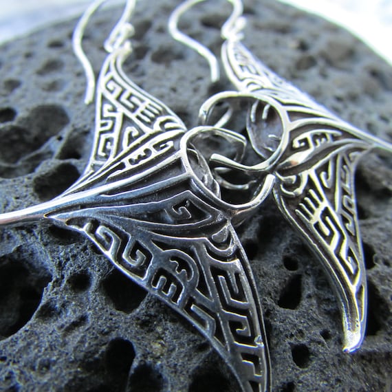 Manta Ray Earrings Large Sterling Silver Ocean Beach - Etsy