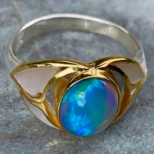 Opal Ocean Wave 18k Gold Vermeil and Silver, Mother of Pearl Ring