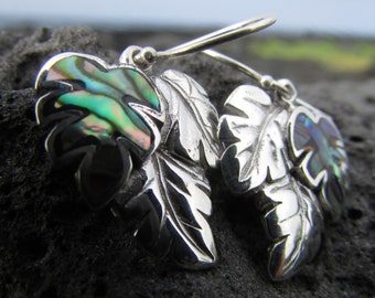 Monstera Leaf Earrings | Paua Shell | Sterling Silver | Ocean | Beach | Gift | Jewelry | Handmade | Unique