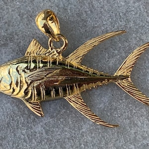 Ahi Tuna Fish Necklace Pendant Necklace. Fisherman Gift. 18k Gold Vermeil.
