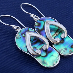 Beach Slippers Flip Flops Charm Earrings. Sterling Silver, Mother of Pearl, Abalone Shell.