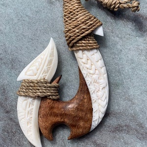 Hawaiian Maui Makau Traditional Native Fish Hook Necklace Pendant. Wood and bone carved. image 7