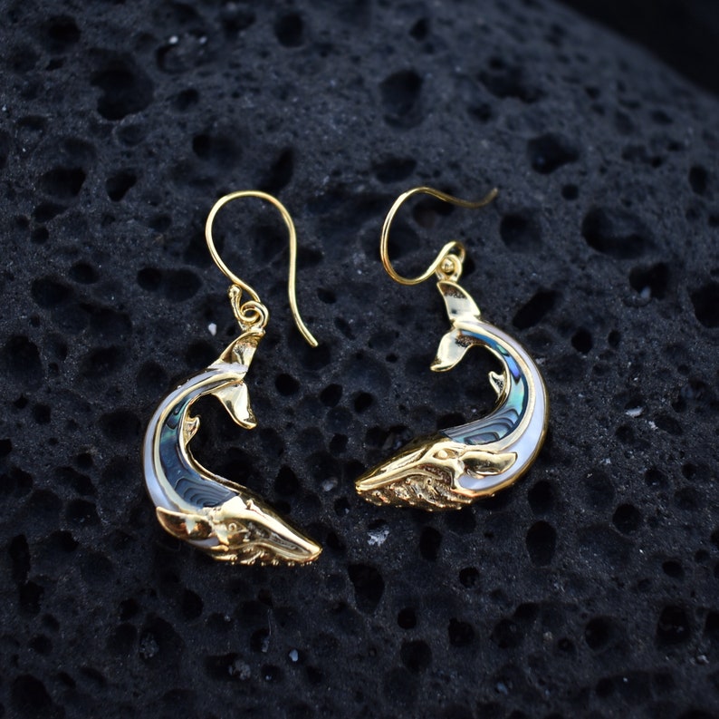 18K Gold Vermeil Whale earrings. Abalone Shell. Mother of Etsy