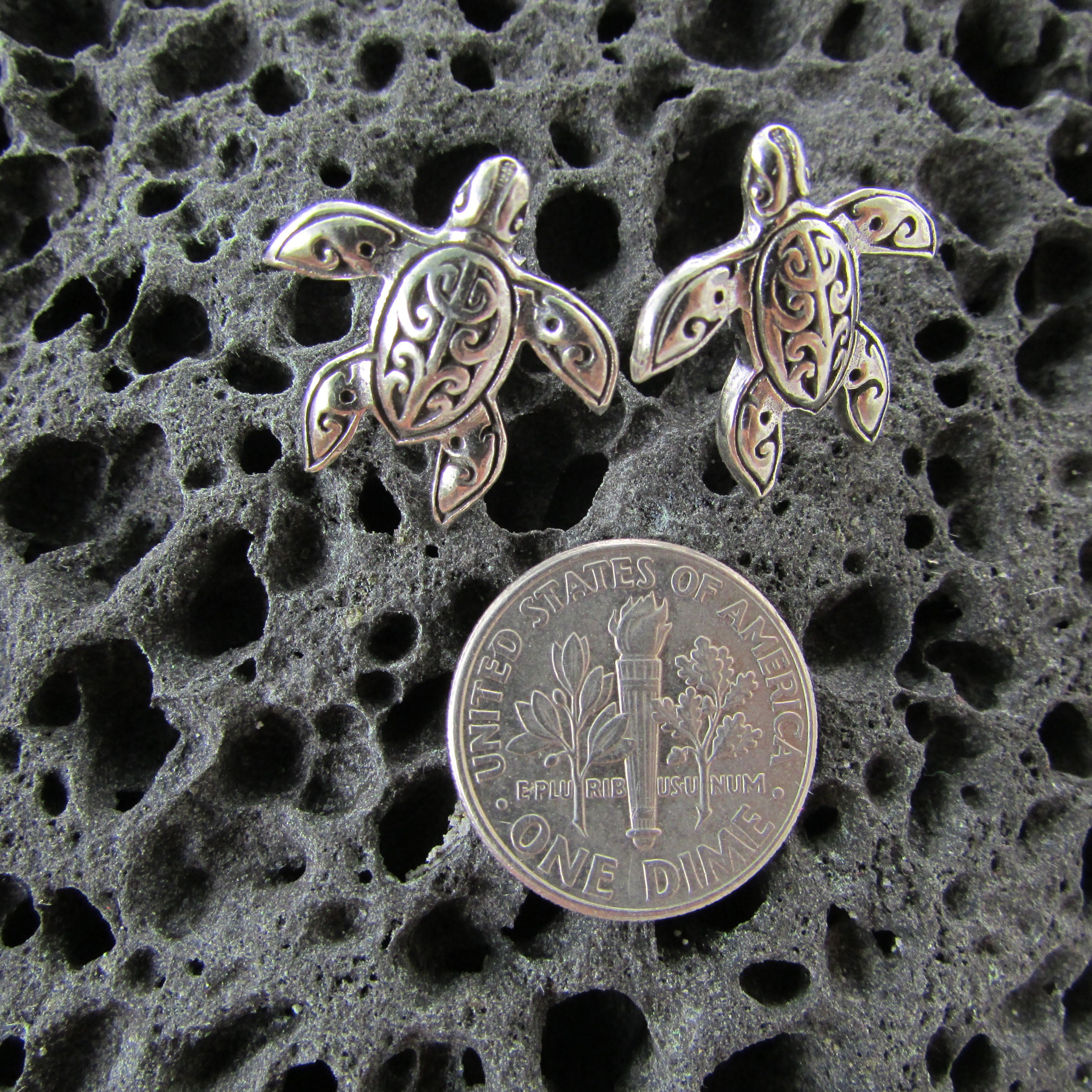 Sterling Silver Artisan Turtle Earrings