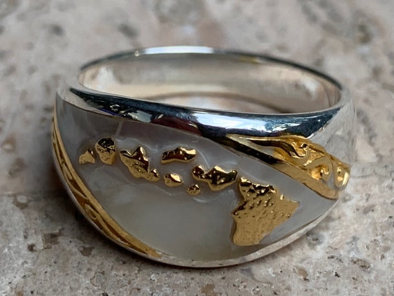 Hawaiian Islands Ring. Mother of Pearl, Silver, Gold. - Etsy